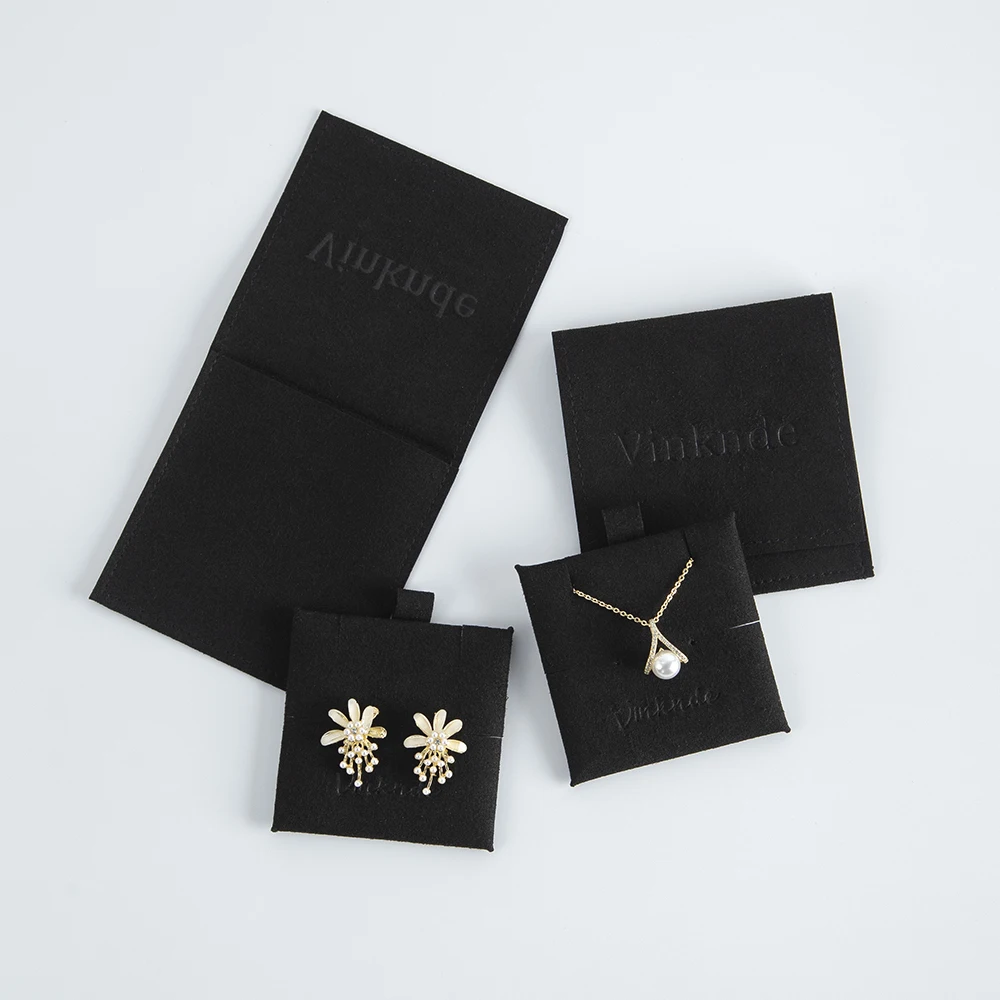 Eco Custom Logo Flap Microfiber Suede Jewellery Insert Earrings Necklace Packaging Display Cards Pads Gift Bag Jewelry Pouch