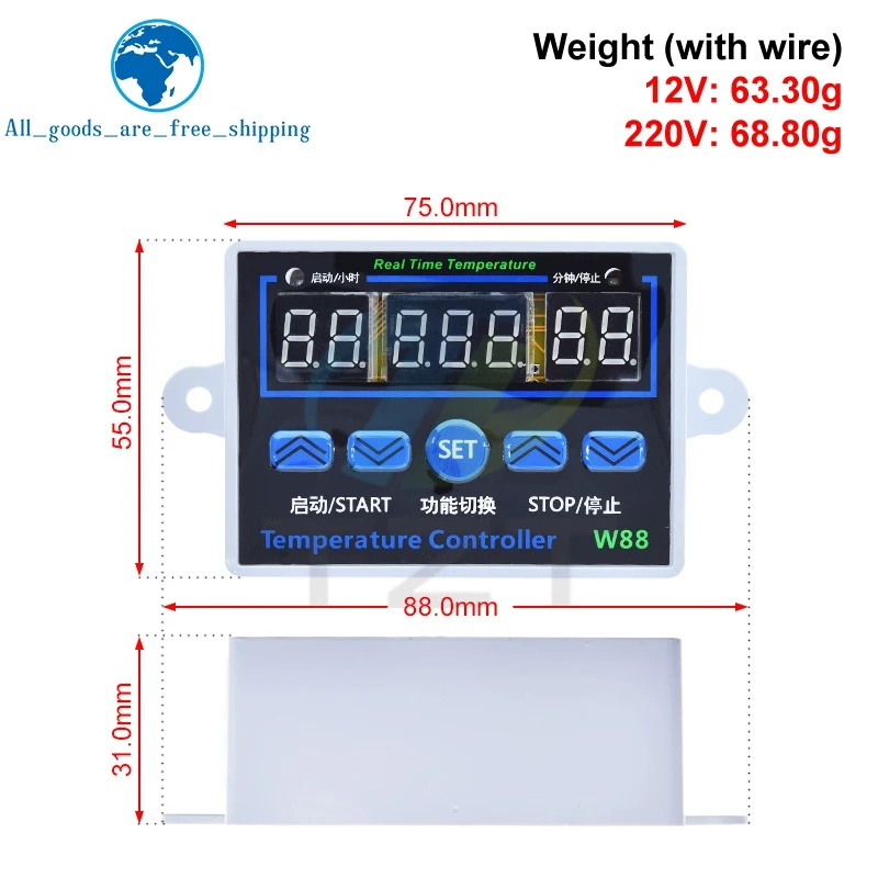 XH-W1411 W88 온도 조절기 LED 디지털 온도 컨트롤러 12V/220V 10A 스위치 온도계 스마트 온도 조절 장치 W1411