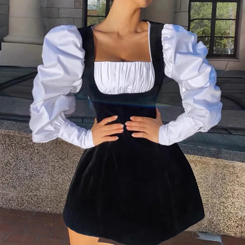 

y2k Elagant Vintage Eelegant Fashion Dress Sets Women Suspender Dress + Puff Long Sleeve Shirts 2 Pieces Outfits Fairy Clothes
