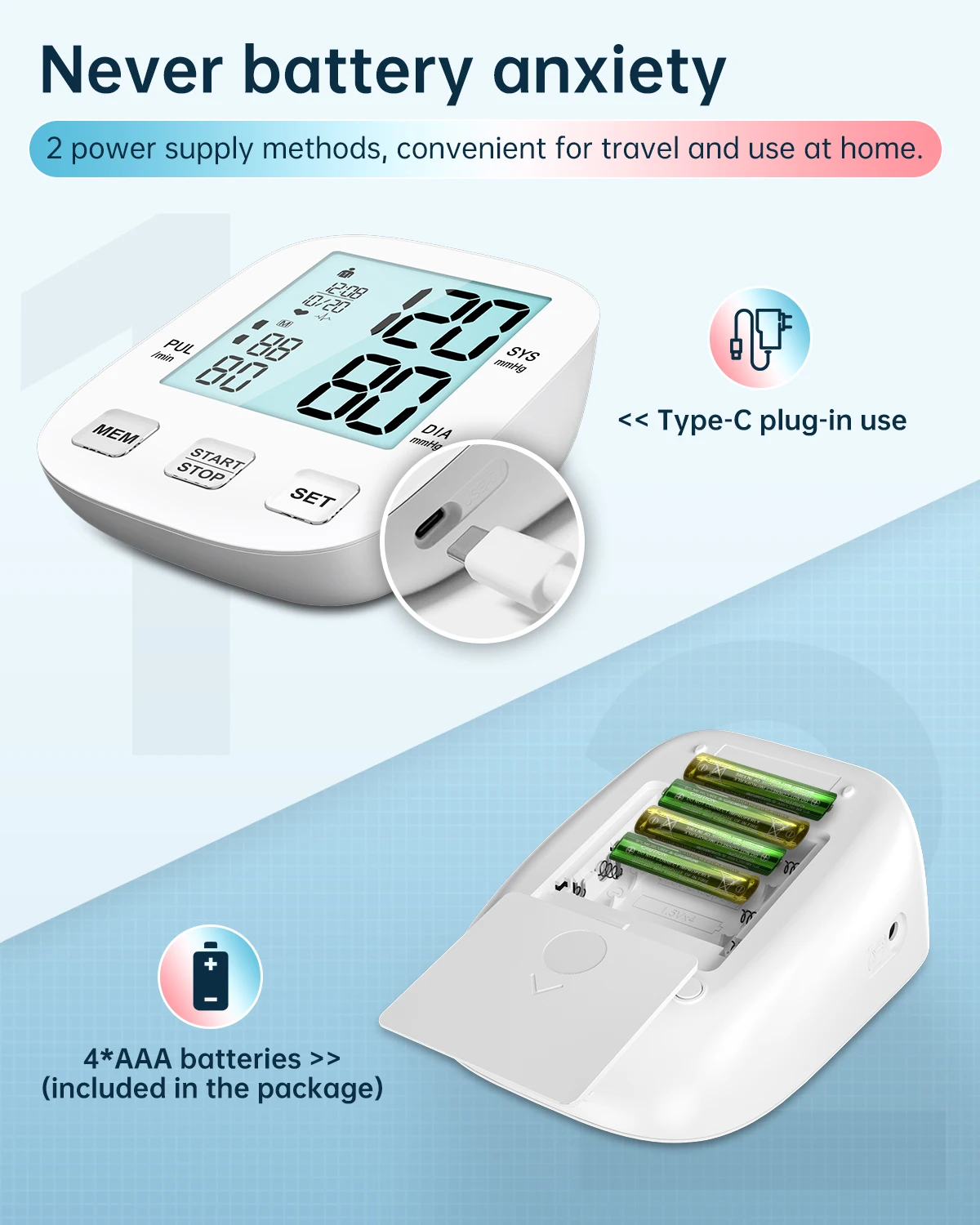 HealthTree Rechargeable Blood Pressure Monitor Sphygmomanometer Electronic BP Cuff LCD Screen Upper Arm Heart Beat blood pressure monitor blood pressure meter