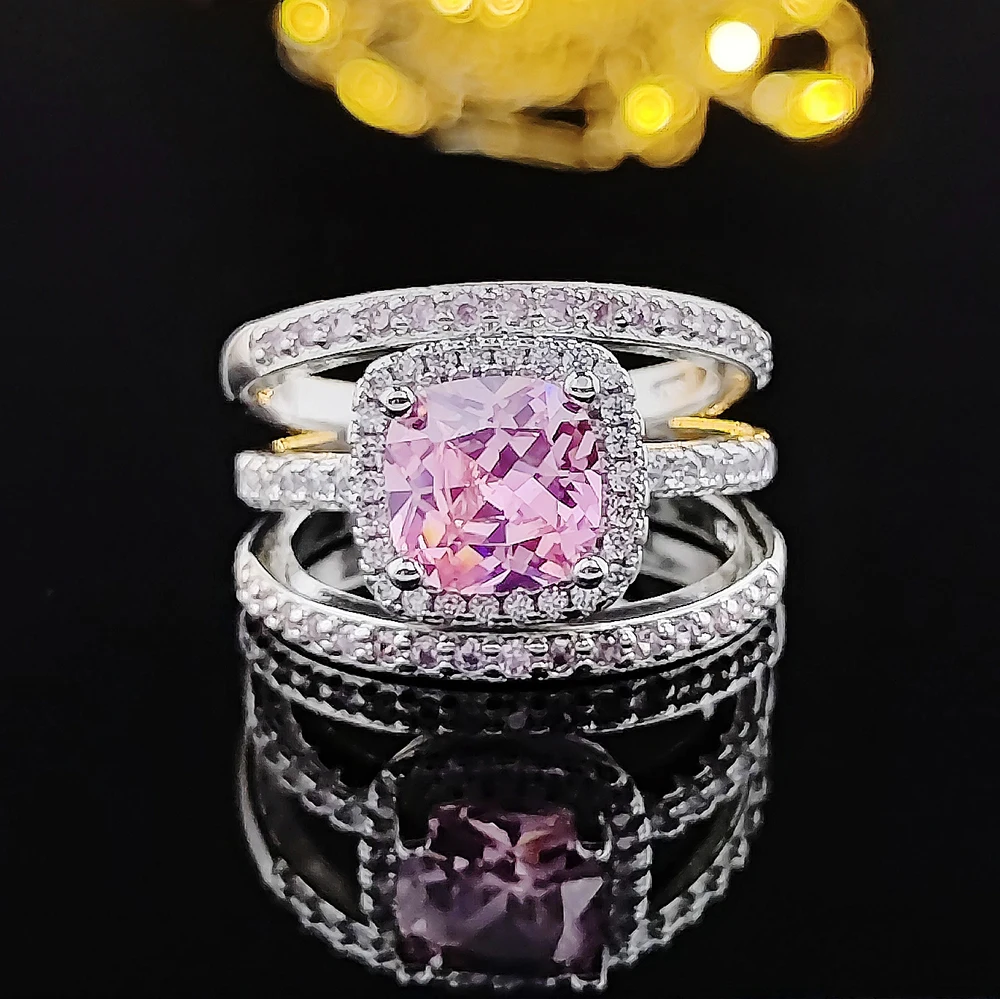 BlackFriday2023NewCushionCutFingerRingSetsForWomenJewelryPureWeddingEngagement