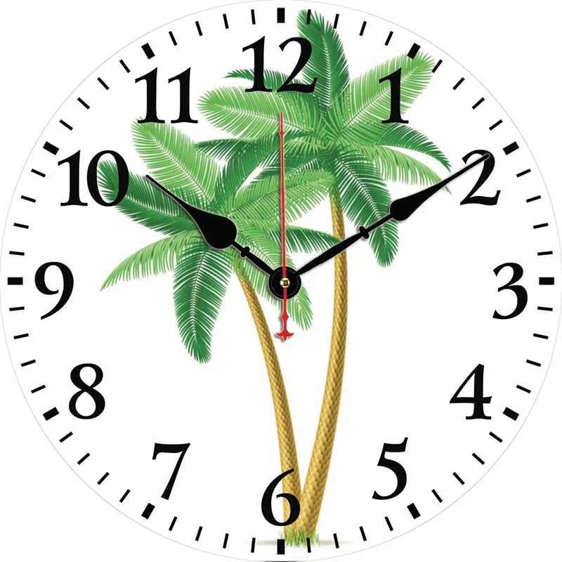 

Настенные часы с кокосовой пальмой, круглые бесшумные часы, настенный Декор для дома, спальни, гостиной, офиса