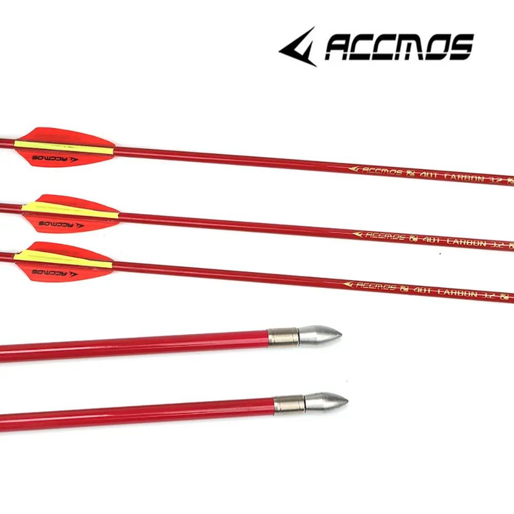 

6/12pcs ID 3.2mm Carbon Arrow Red Arrow Feather Spine 600 700 800 For Archery Hunting Shooting
