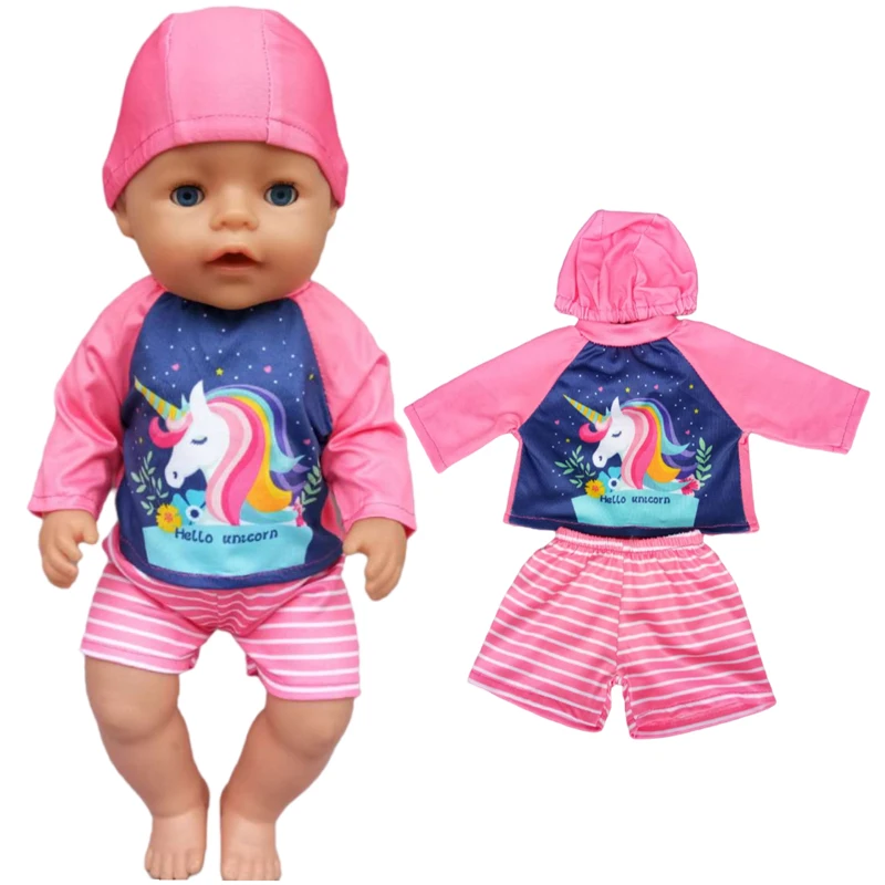 38cm doll clothes for 43cm Bebe doll boy clothes pants blue elephant set for 17" doll fur pajama