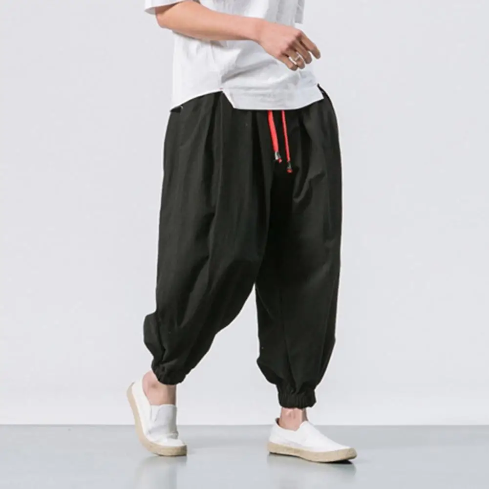 Description Picture 4 of itemMen Harem Pants Men Long Trousers Men's Baggy Deep Crotch Harem Trousers with Drawstring Elastic Waist Pockets Comfortable