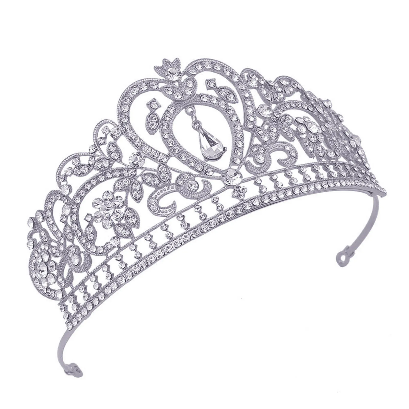 

Rhinestone Headdress Princess Crown Women Glittering Rhinestones Silver Pageant Ornaments for Masquerade Ball Banquet Cosplay
