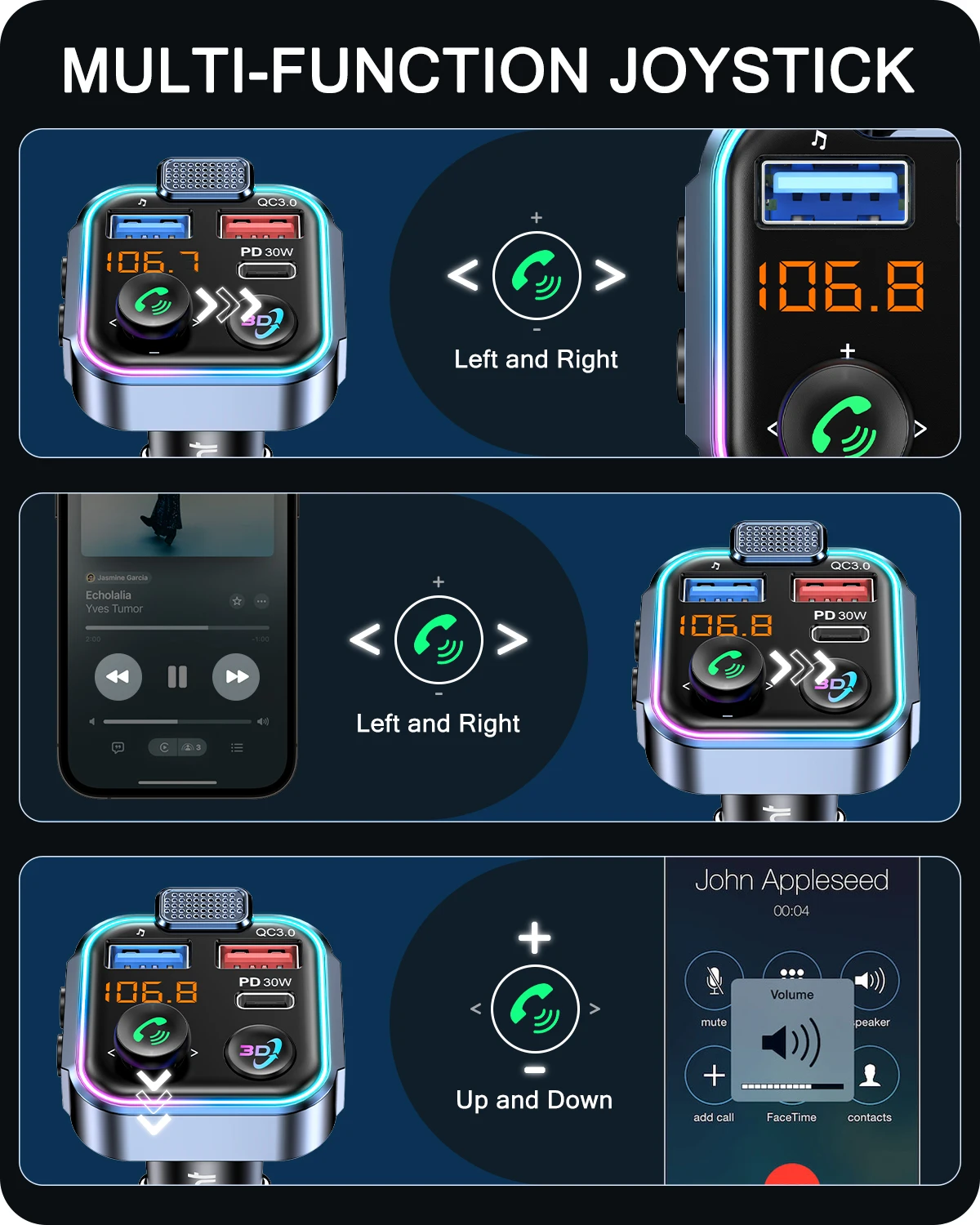 LENCENT Bluetooth 5.3 FM Transmitter with Type C PD 30W & QC3.0 USB Fast Charger Hands-free Supporting USB Memory Stick Adapter BEST SELLERS LENCENT Bluetooth 5.3 FM Transmitter with Type C PD 30W & QC3.0 USB Fast Charger Hands-free Supporting USB Memory Stick Adapter BEST SELLERS