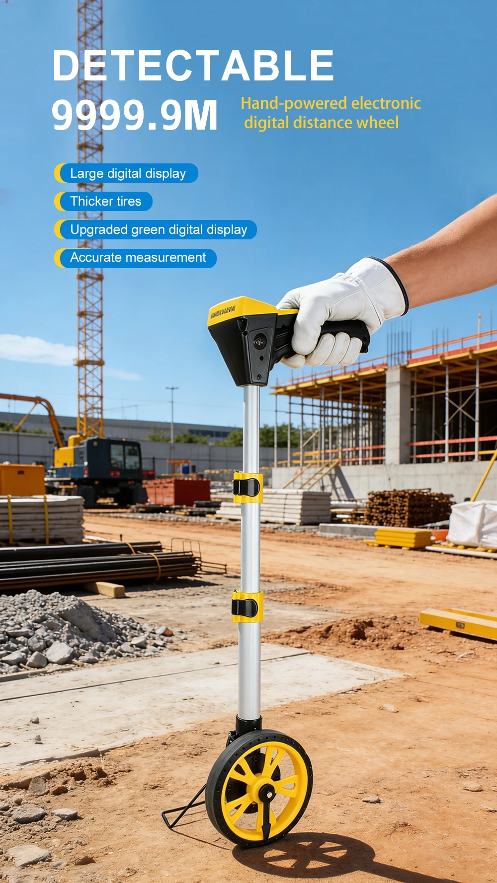 Digital Display Measuring Wheel Rolling Distance Tool Outdoor Rolling Push Gauge