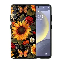 Sunflower Pattern Black Phone Case for Motorola Edge 40 Pro (Mix01)