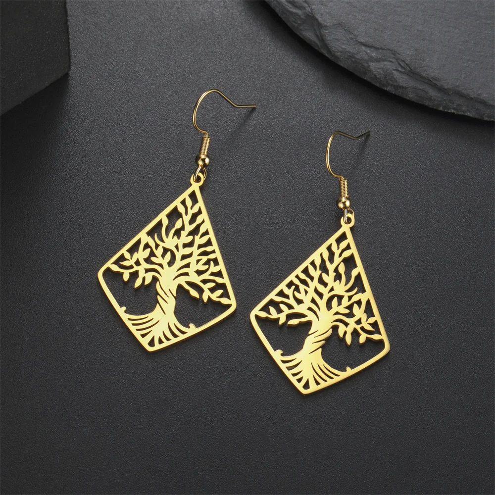 Baumelnde Ohrringe für Frauen und Mädchen, Edelstahl, Baum des Lebens, Anhänger, Davidstern, Ohrringe, Schmuck, Geschenk für Geburtstagsfeier – Detail 7
