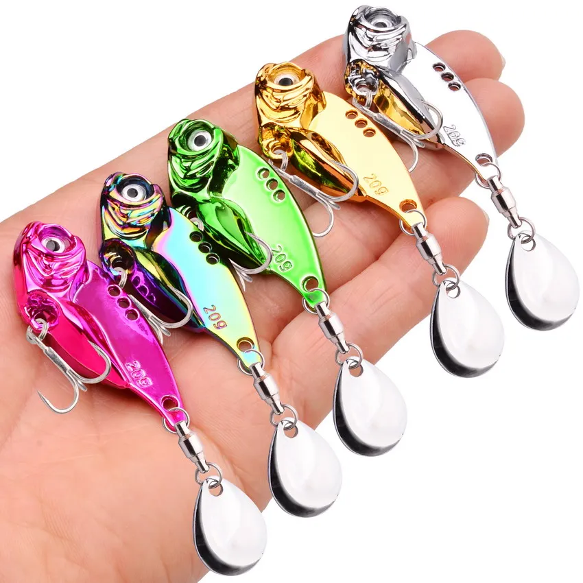 5 uds cebo giratorio 7-20g Metal Vib señuelo de Pesca Trolling cuchara giratoria Wobbler hundimiento cebo duro con lentejuelas Pesca para Lucio