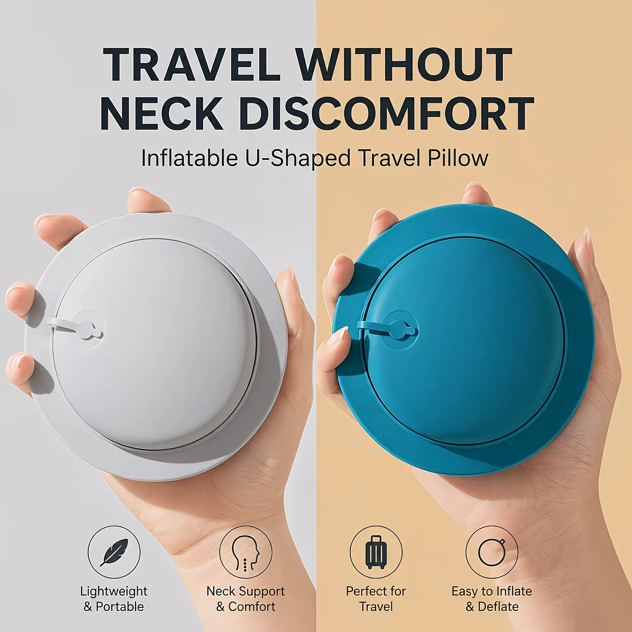 Compact Inflatable Travel Neck Pillow - U-Shaped, Hand-Washable, Portable Design
