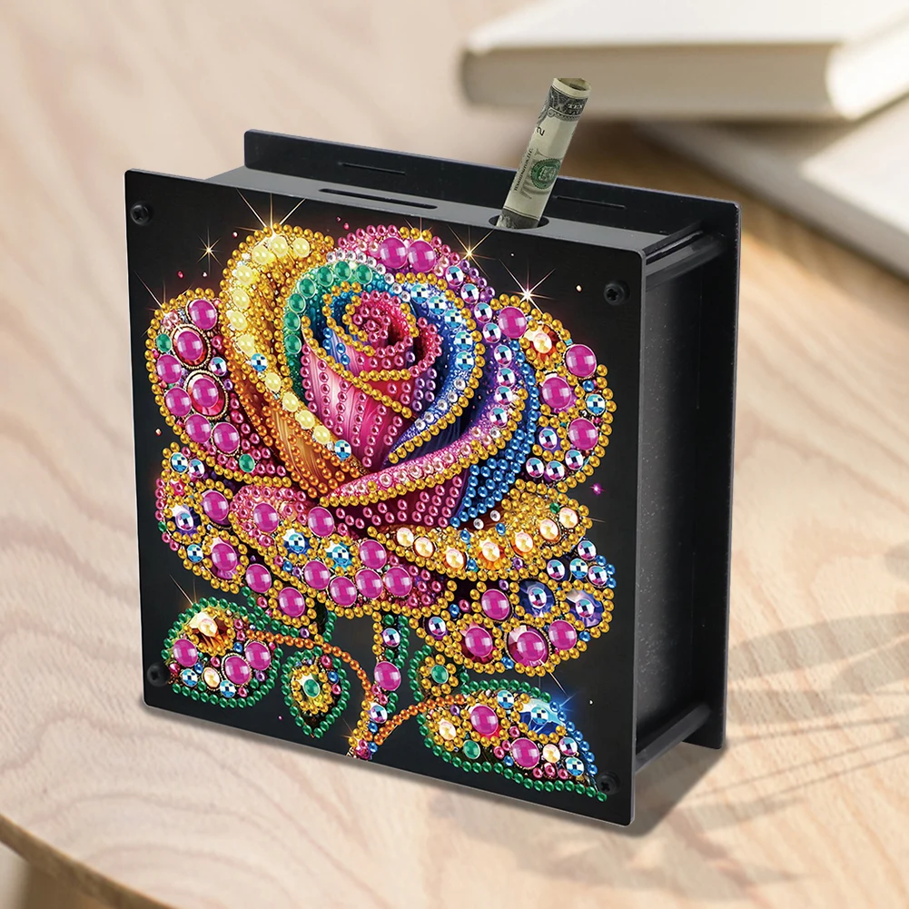 Colorful Rose Diamond Painting Piggy Bank Cat Diamond Painting Money Saving Box