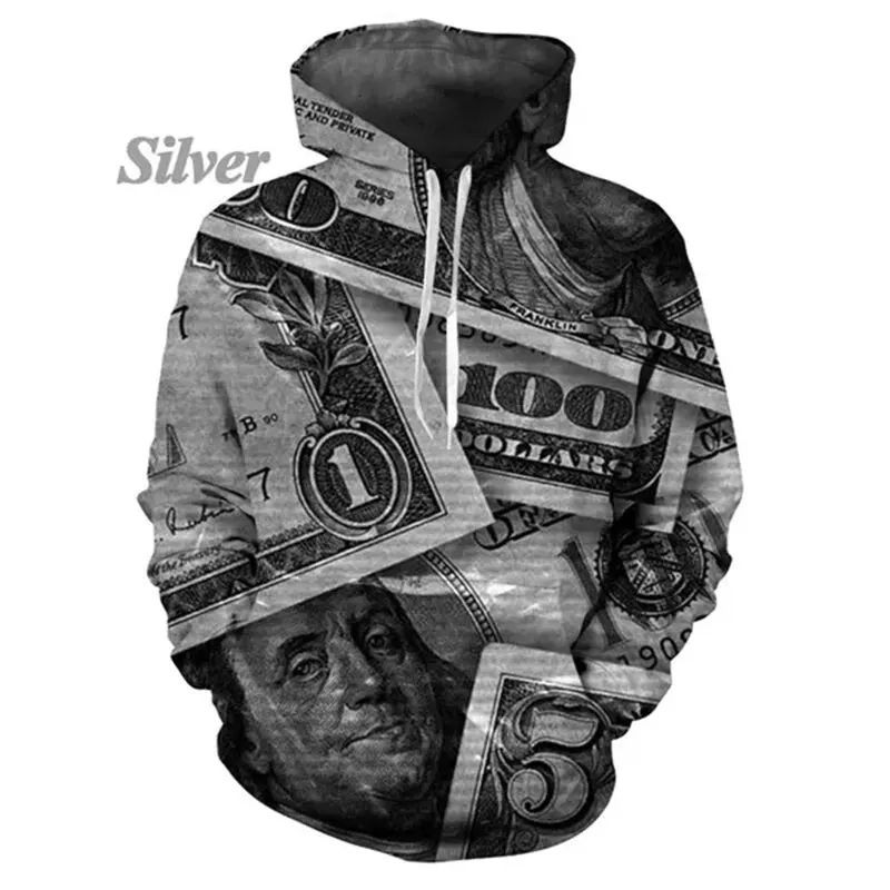 thumbnail image 1 of Sudadera con capucha con estampado 3D de dólar divertido para hombre y mujer, sudadera con capucha gráfica informal personalizada, sudadera holgada de gran tamaño para hombre, 1 of 5