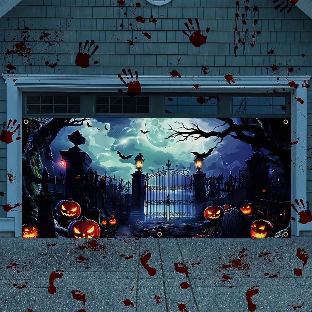 Light Up Halloween Garage Door Cover Halloween Backdrop Cemetery Backdrops with Lights Garage Ourdoor Decorations 6ft x 13ft Spooky Backdrop for Photography Light Up Halloween Garage Door Cover Halloween Backdrop Cemetery Backdrops with Lights Garage Ourdoor Decorations 6ft x 13ft Spooky Backdrop for Photography