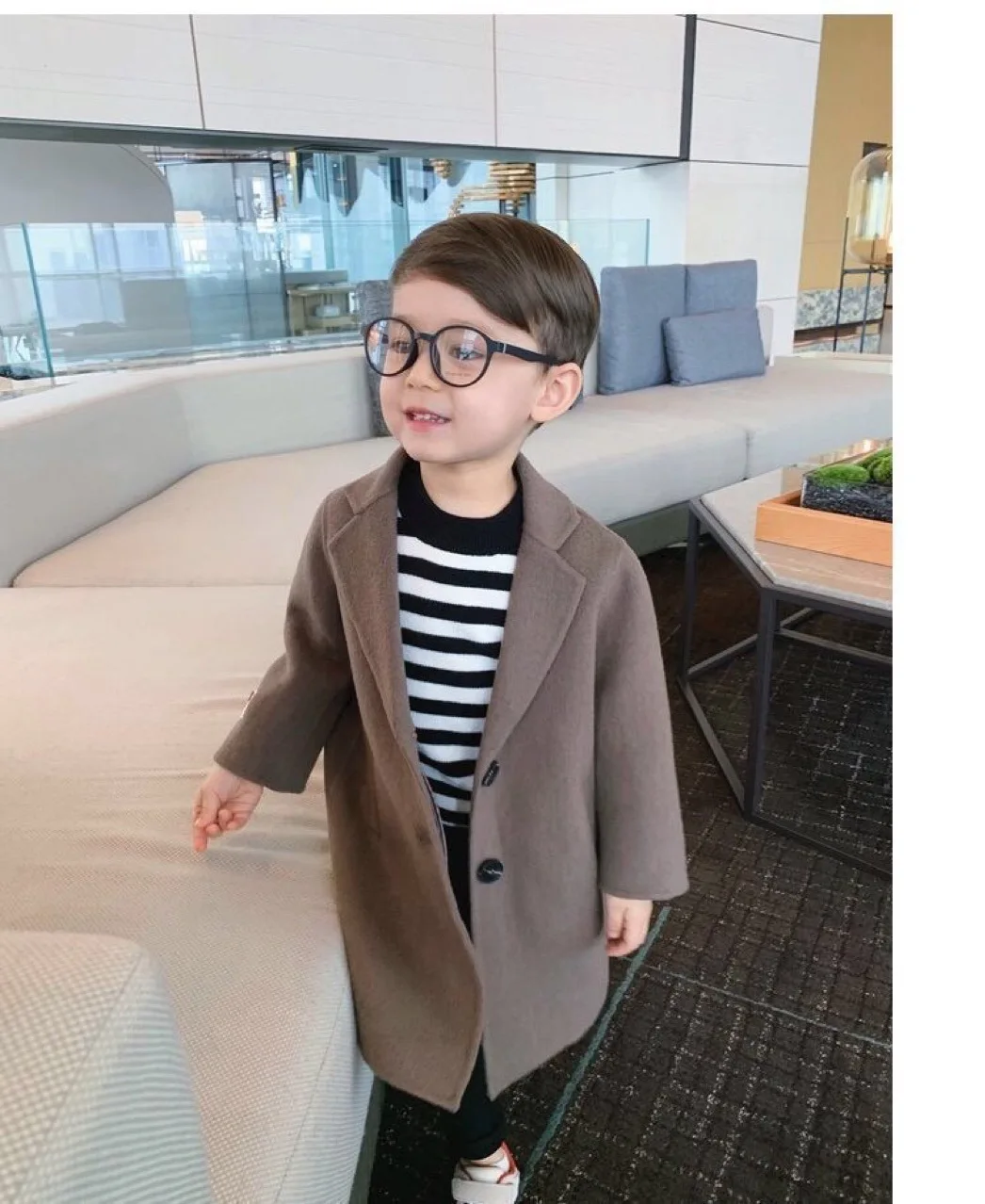 Korean Autumn Winter Children Boy Woolen Coat Cotton Warm Thick Fleece Infant Boy Jacket Versatile Solid Kid Outwear Coat