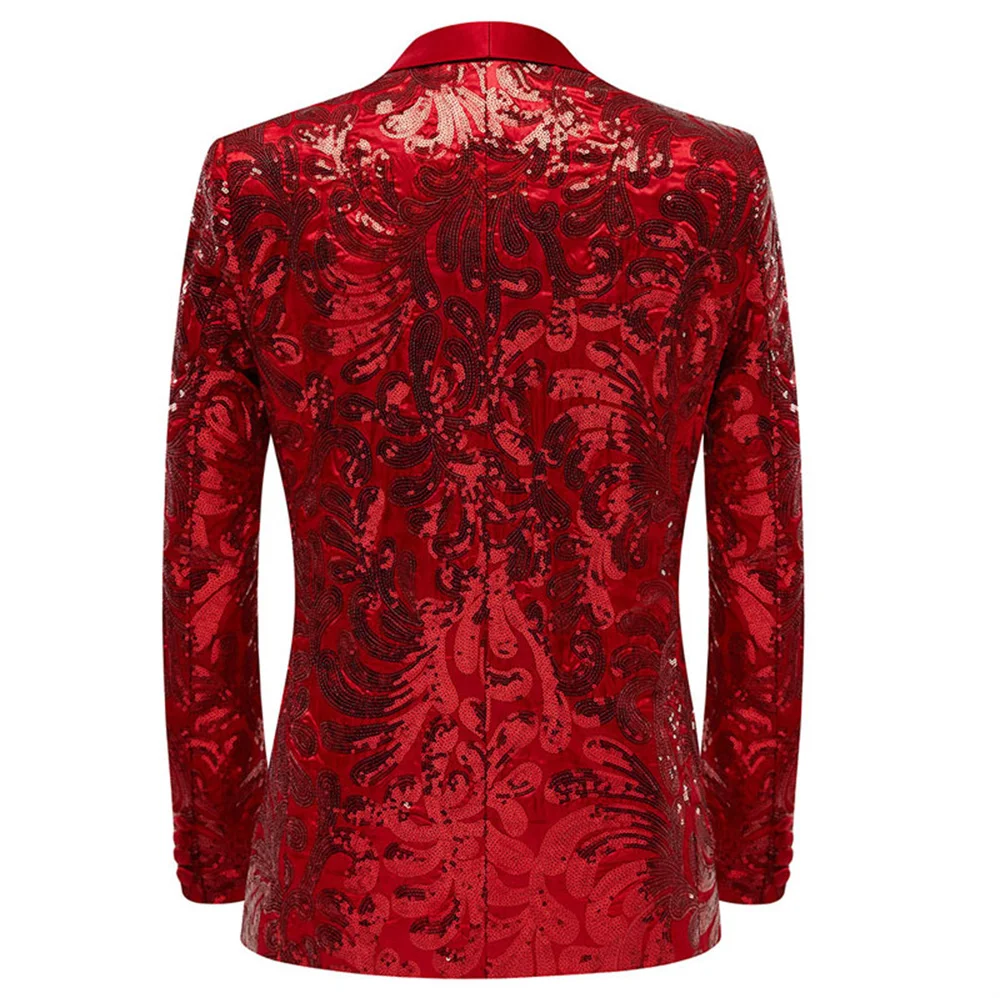 Fashion Jacket Blazer Male Suit 2023 New in Men's Shiny Sequins Floral Blazer Suit One Button Shawl Lapel Jacket Tuxedo Blazers