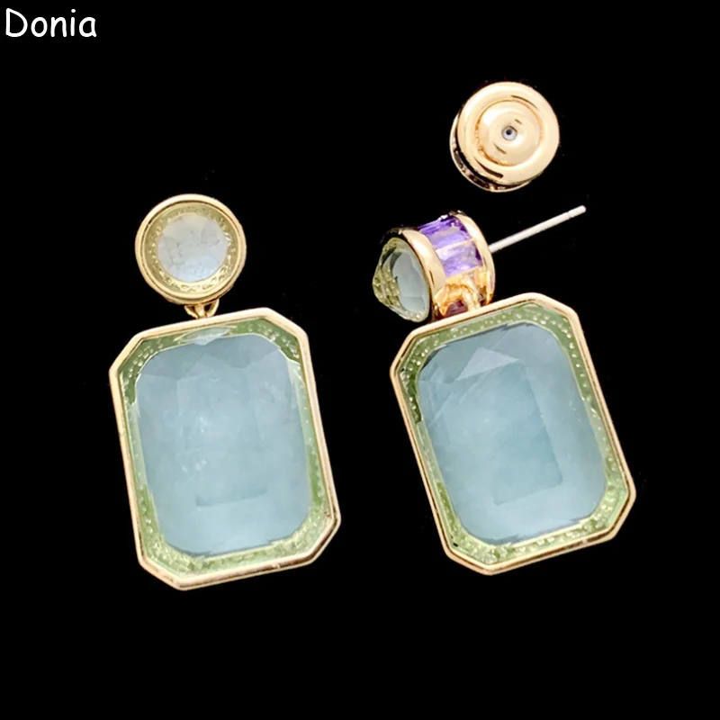 Donia Jewelry Palace Square Titanium Steel Micro-Inlaid AAA Double-Sided Zircon Silver Needle Luxury Accessories