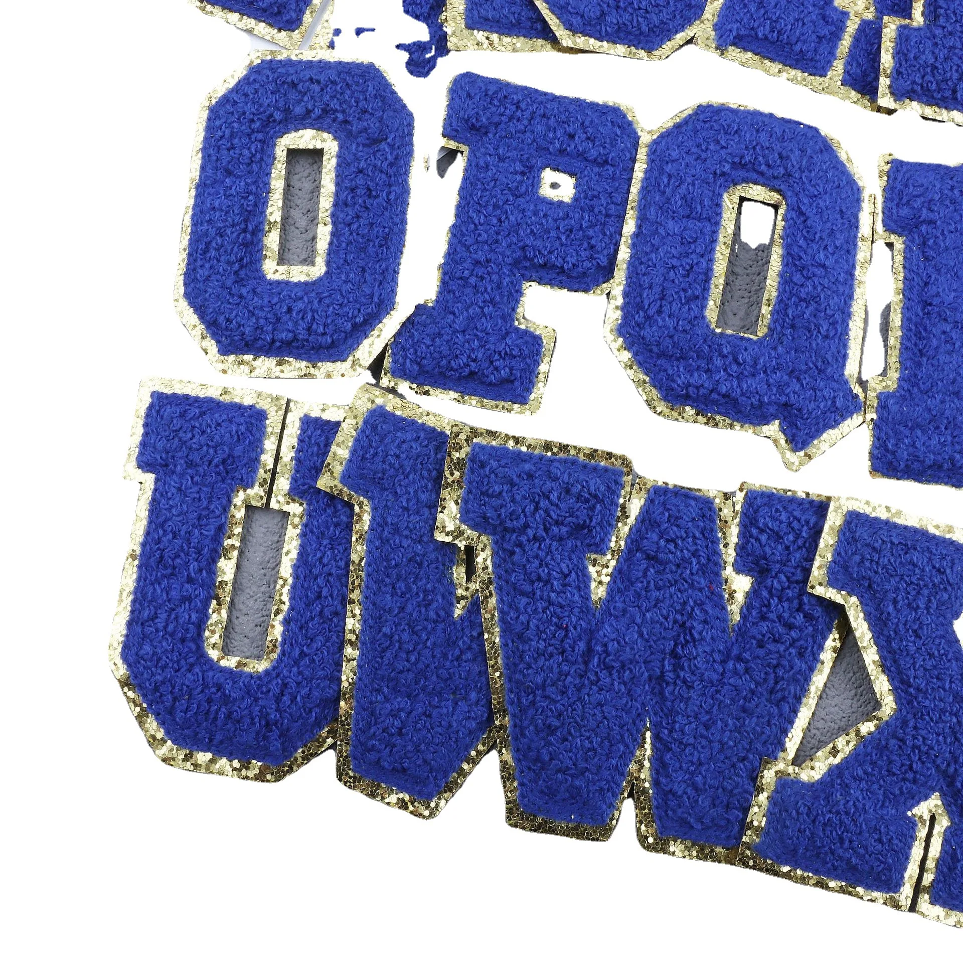 1PC 8cm Dark Blue English Letter Patches Sequin Chenille Embroidery Patches Iron On Patches For Children jeans Clothes Name Diy