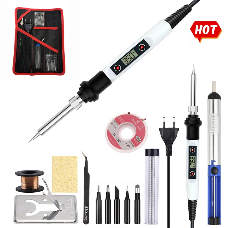 electric solder 80W Digital Electric Soldering Iron Set Kit 220V 110V Temperature Adjustable Welding Equipment Soldering Tips Rework Repair Tool best soldering station Welding Equipment