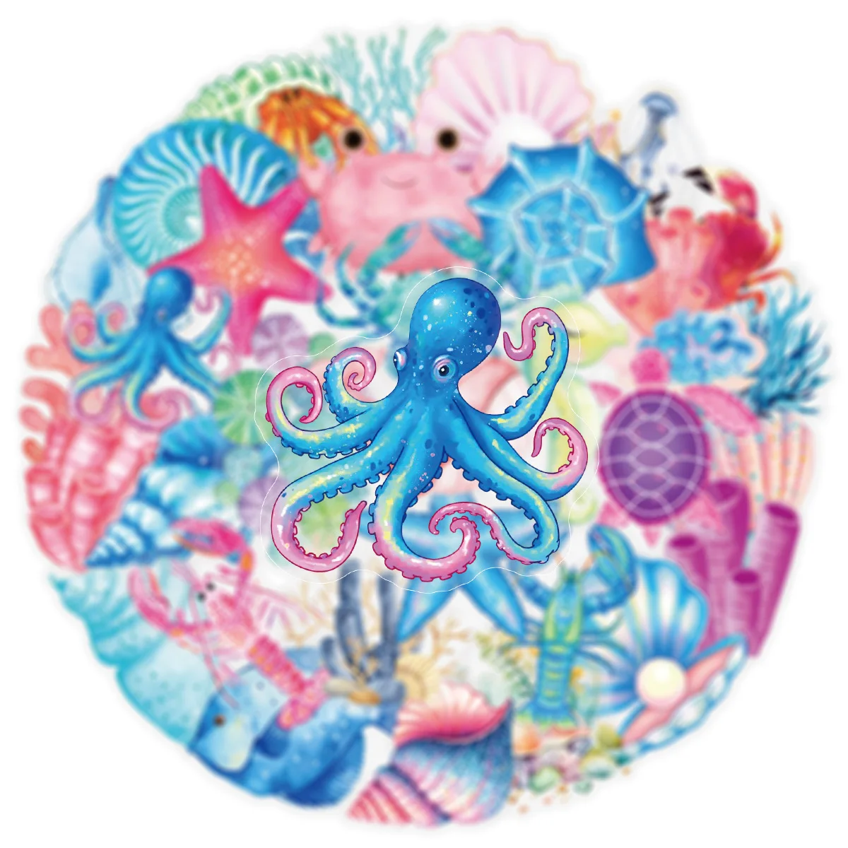 50개 투명 사이키델릭 바다 산호 및 조개 스티커 - 방수 DIY 장 데칼