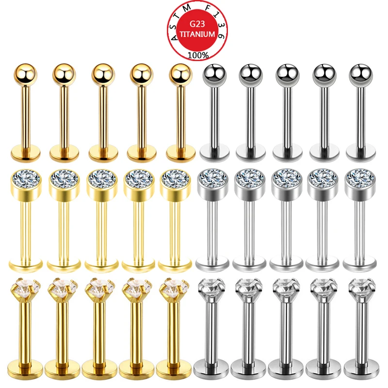 5Pc-G23-Ttianium-Labret-Ear-Lip-Stud-Jewelry-Square-CZ-Stone-Cartilage ...