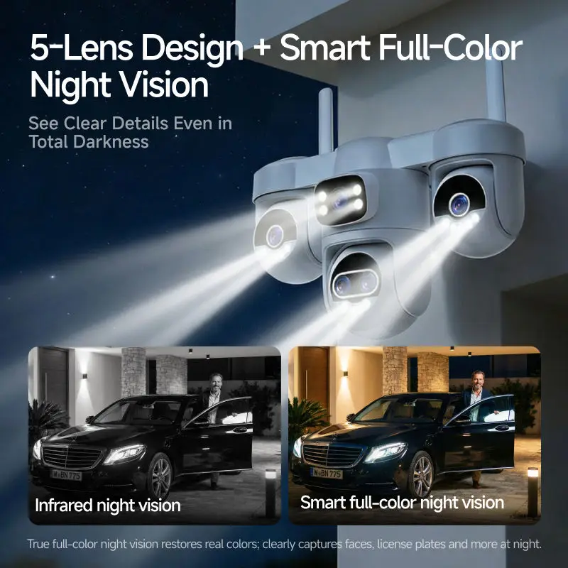 25MP Ultra HD 5 Lens Security Camera Outdoor WiFi 4 Screen 10X Zoom Ai Tracking Night Vision CCTV Camera 10K WiFi Surveillance 5