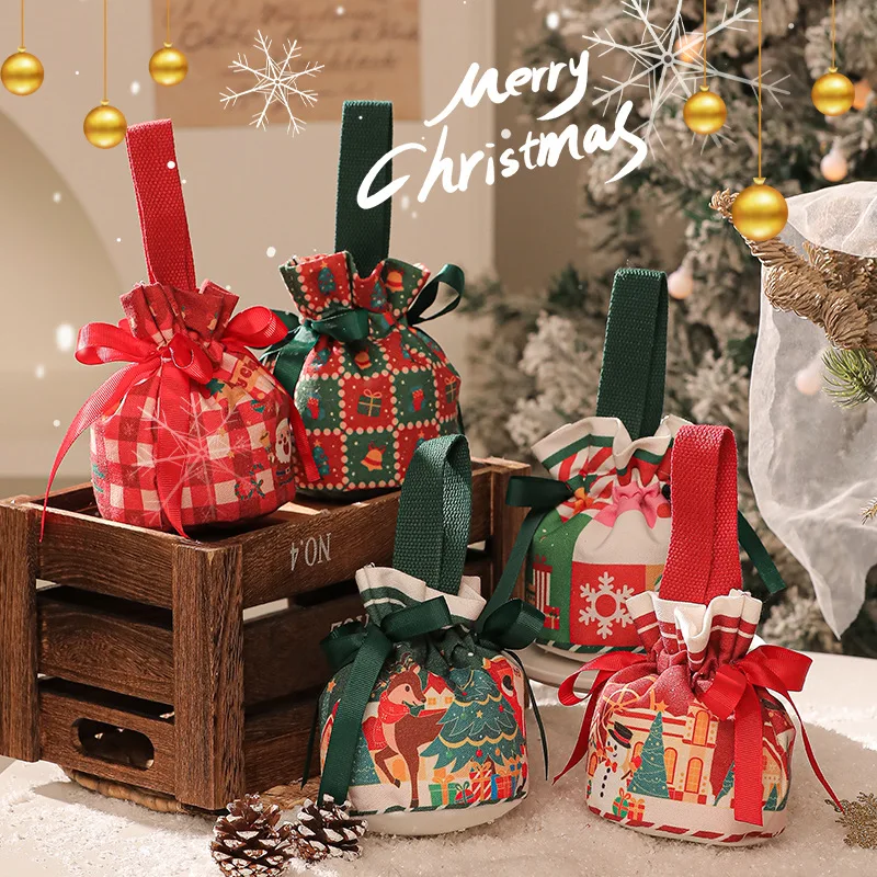 2025 Creative Handheld Canvas Apple Bag with Bow Christmas Gift Bag Christmas Eve Apple Gift Box Christmas Gift LIJIAO