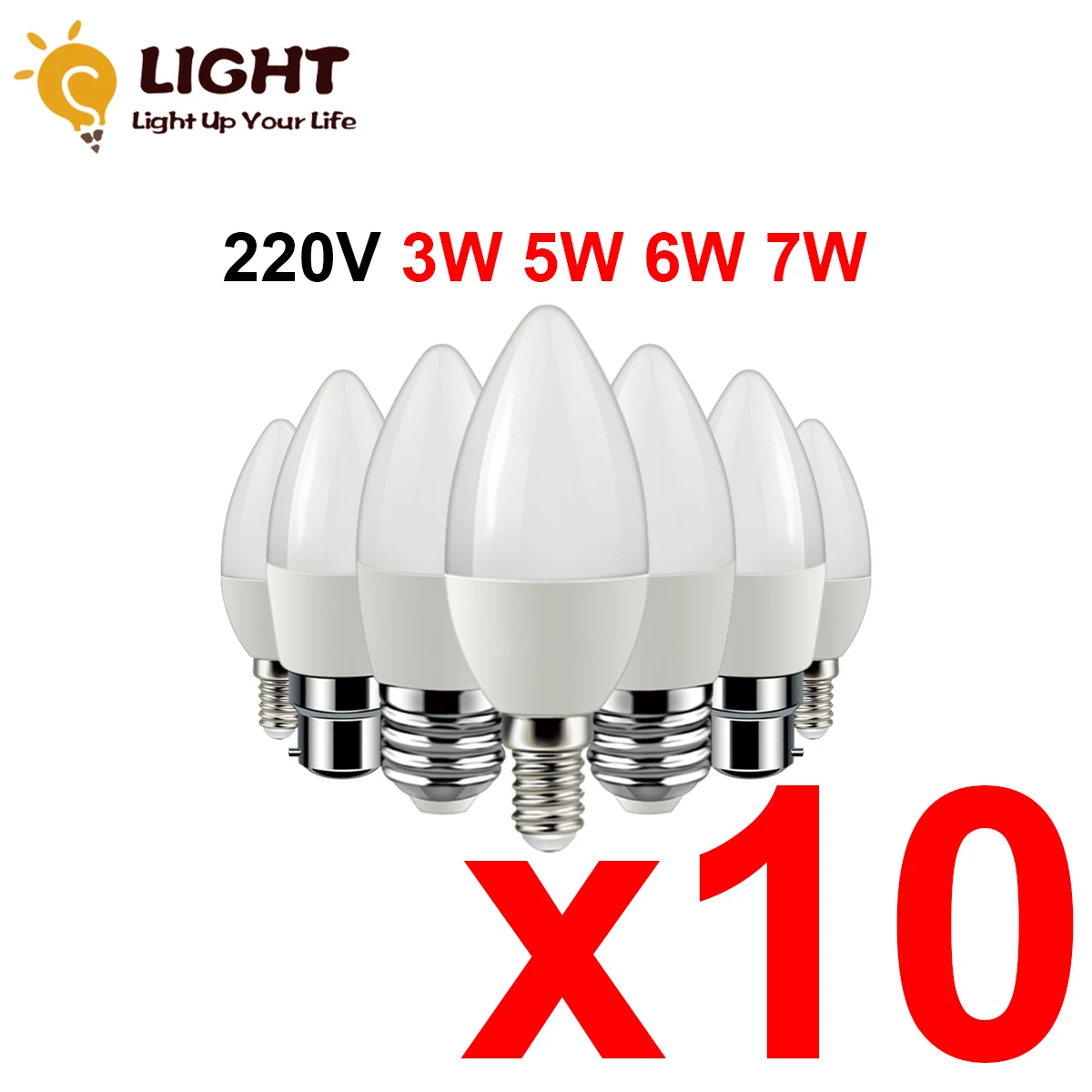 

10 Piece Led Candle Bulb C37 3w 5w 6w 7w Warm White Cold White Day Light B22 E14 E27 AC220v-240v 6000k For Home Decoration Lamp