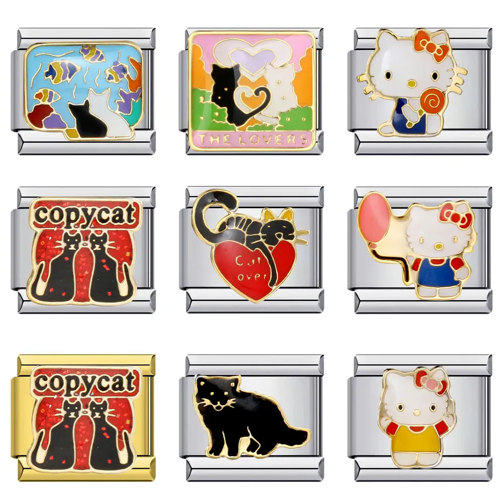 

Semkeiyee Cute Cat Kitten Animal Italian Charm Fit 9mm Italian Bracelet Bangle Women Men Making DIY Stainless Steel Jewelry Gift