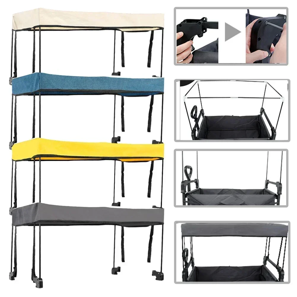 1&times;Awning Canopy For Camping Wagon Cart Garden Wagon Sun Shade Cover Trolley Cart Easy Installation Outdoor Accessories
