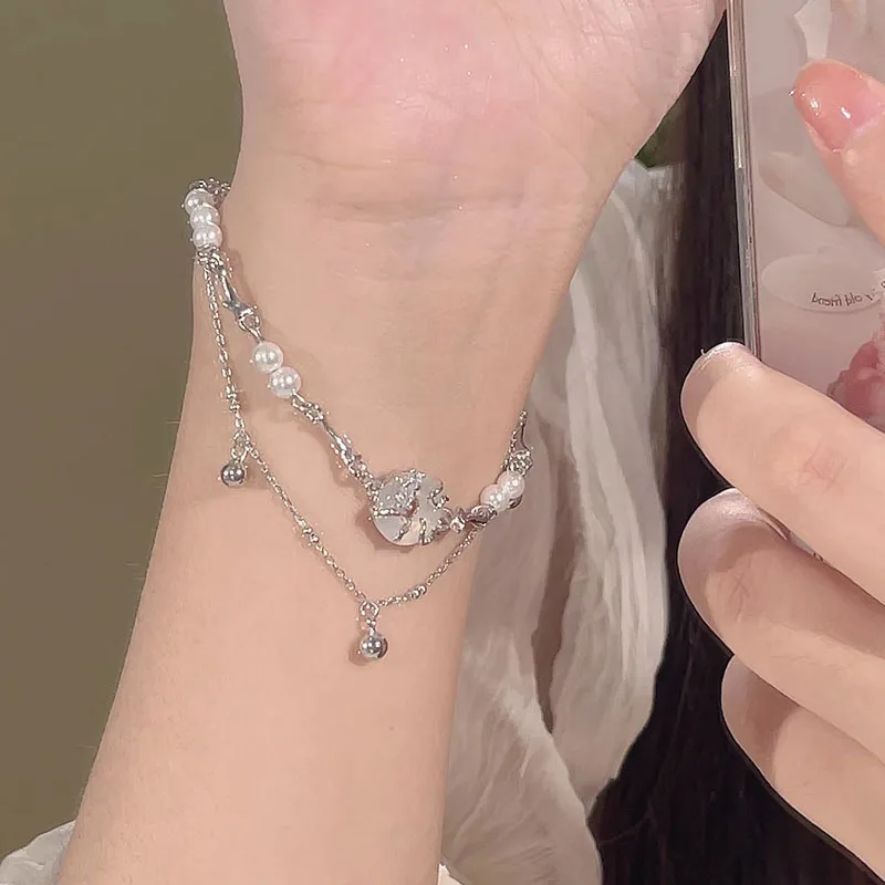 VENTFILLE 여성용 호탄 제이드 벨 팔찌, 더블 레이어 진주, 불규칙한 심플 주얼리 선물, 직송