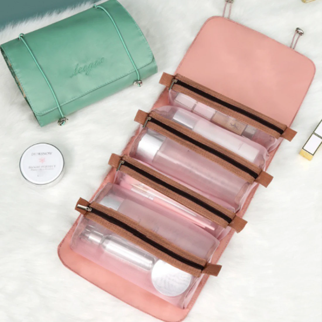 

2023 New Women's Split Large Capacity Four In One Toilet Bag Folding Travel Makeup Storage Cosmetic Bag