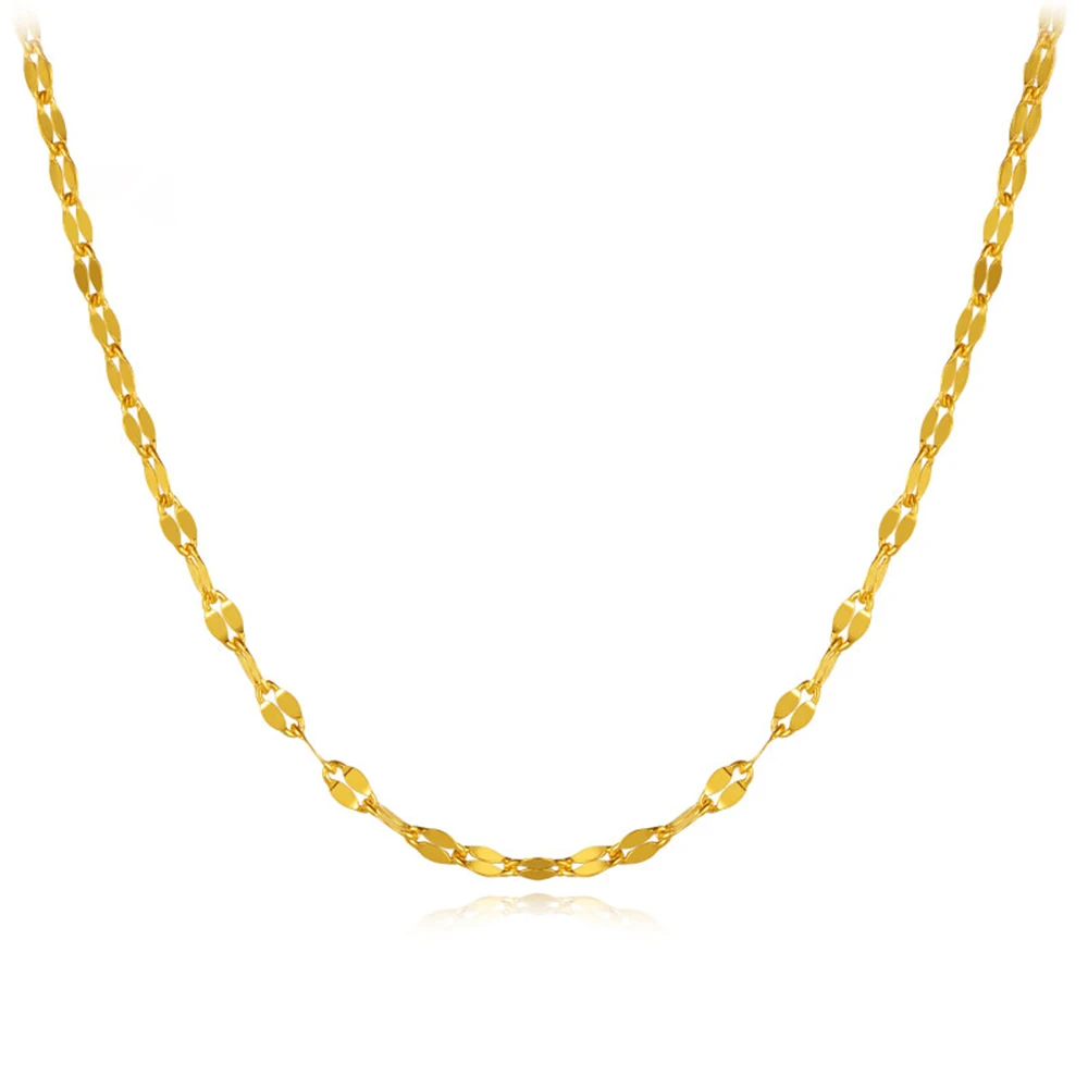 

Pure Solid Pure 24K Yellow Gold Lip Necklace 2mmW Lucky Coffee Chain Women Gift
