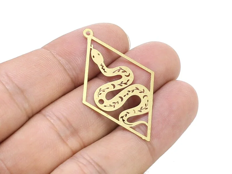 

6pcs Hollow Rhombus Snake Earring Charms, Brass Findings, 42.3x25.8x0.3mm, Necklace Pendant, Jewelry Making R2379