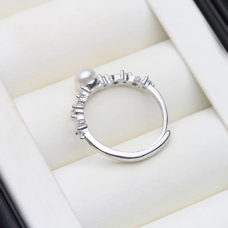 Echte Süßwasser-Ringe mit natürlichen rosa Perlen, niedliche kleine 925er-Perlen-Damenringe, verstellbar, Mutter, Frau, Geburtstagsgeschenk, Weiß – Detail 4