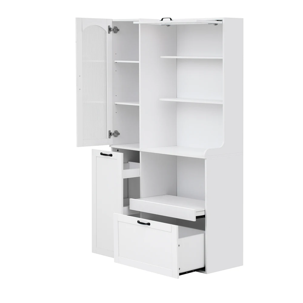 Modernes Highboard-Küchenschrank Multifunktionaler Aufbewahrungsschrank mit Verstellbaren Regalen Ausziehbarem Regal Gehärtetem Glas – Detail 12