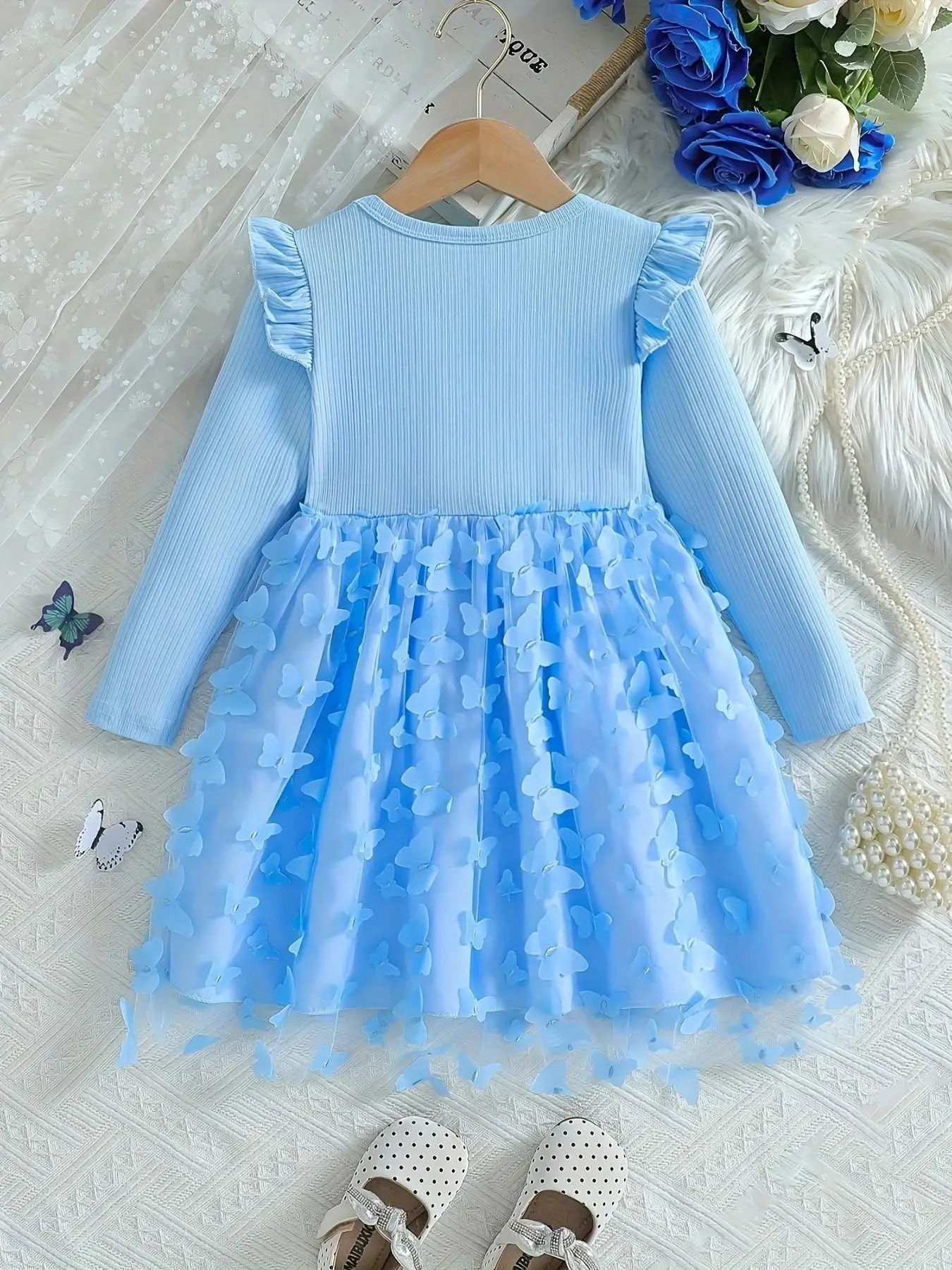 Girls Blue Easter Mesh Dress 2