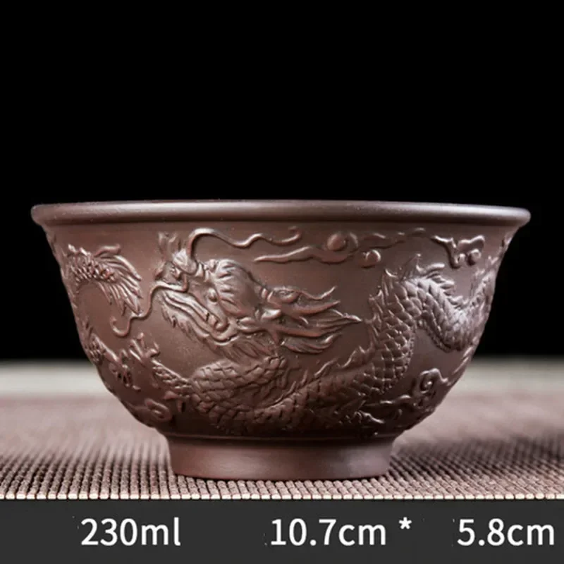 Zisha Bowl Handmade Tea Set Tea Bowl Chinese Style Dragon Pattern Ceramic Clay Kettle Gift Birthday Present Decorations