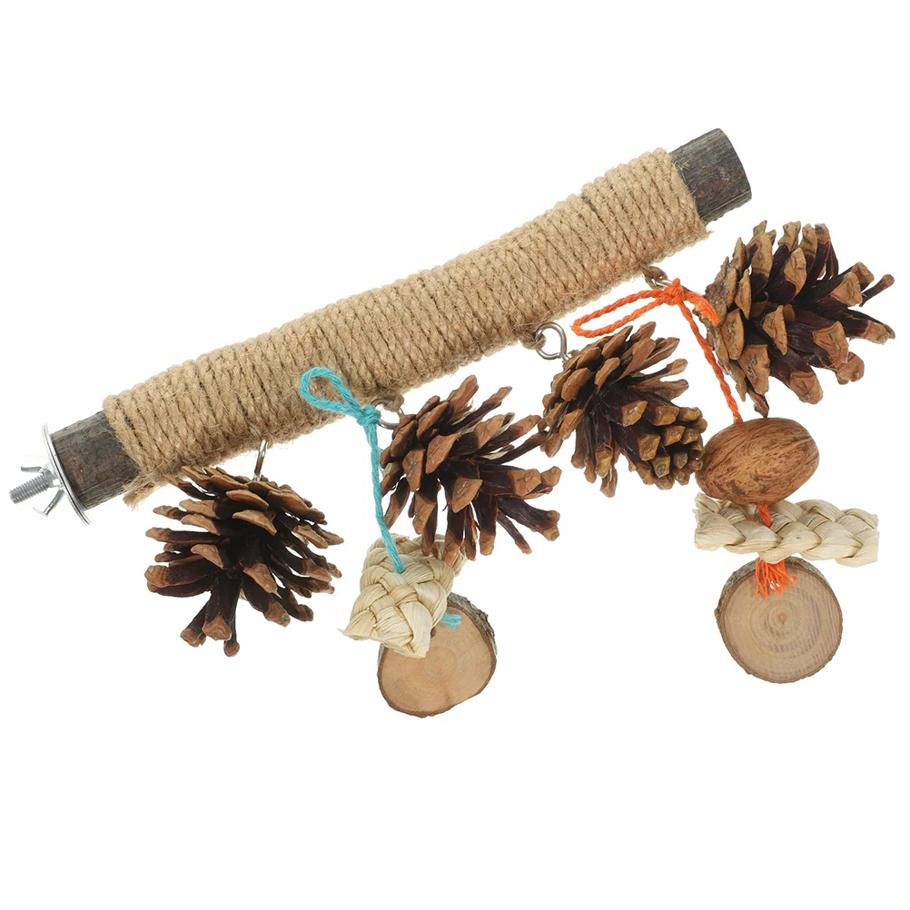 

Parrot Cage Standing Perch Natural Wood Perch Bird Training Perch With Chewing Shredding Toy