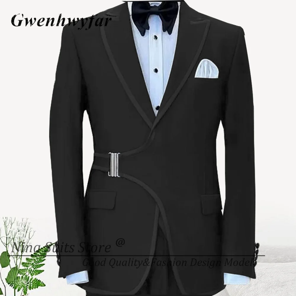 Gwenhwyfar Black Suit Features a Collar with Edging Side Insert Buckle Double Split Customizable Color and Size