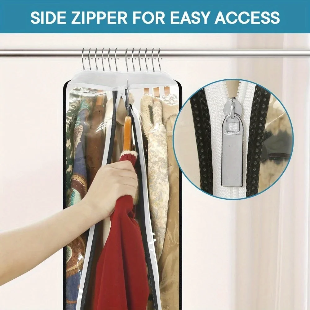 3 PCS 10-Inch Gusseted Garment Bags Clear Waterproof Suit Covers for Storage Hanging Zipper Clothing Protection Hanging Organize 6