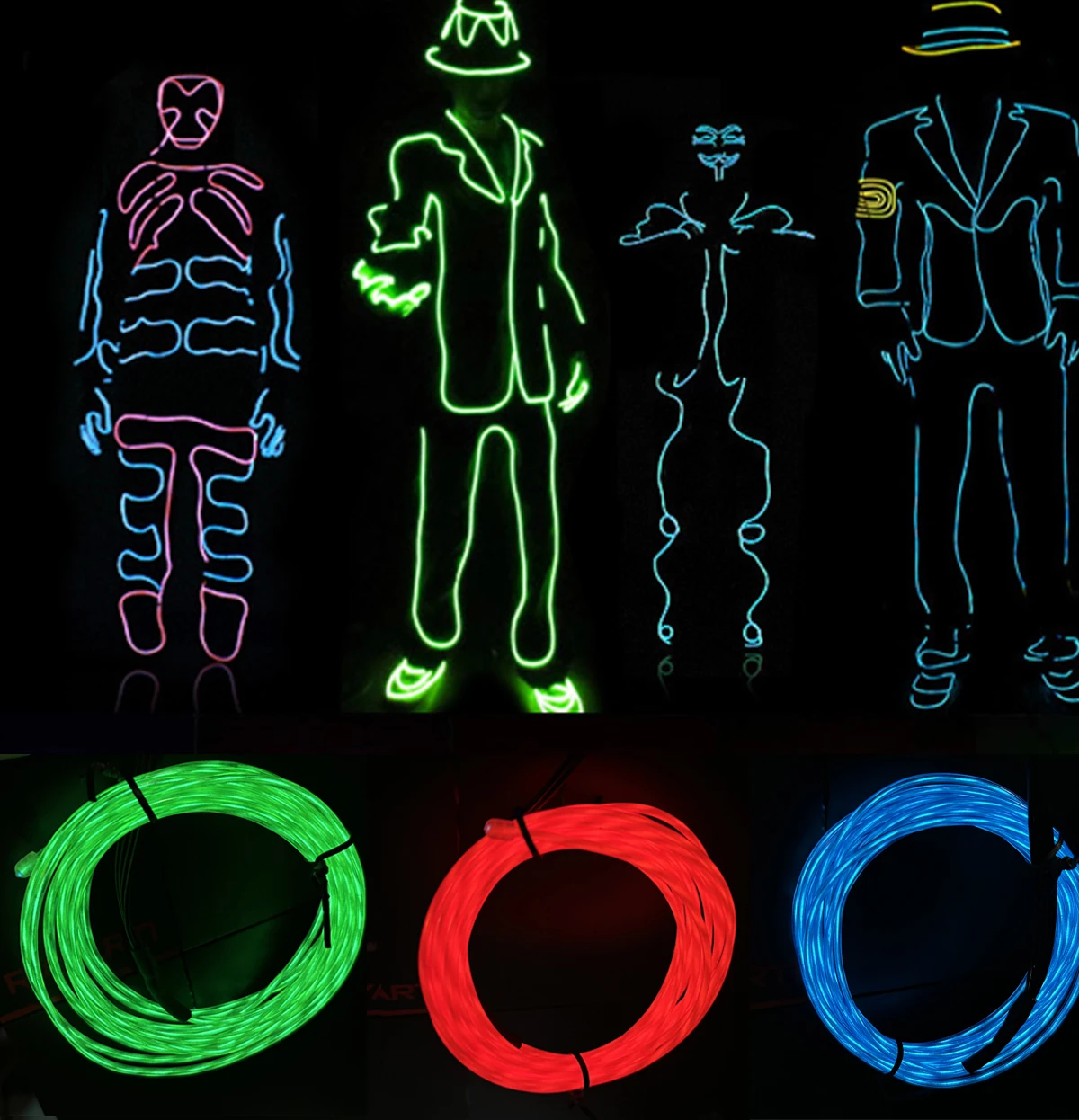 Kit Filo EL Neon Blu 5m Con Accendisigari 12V – Luci Decorative Per Auto E Casa - 3