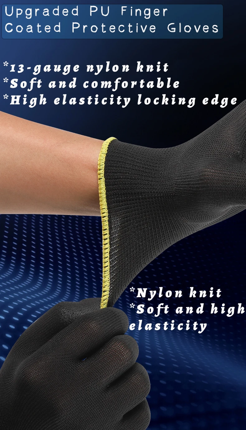 2/6/12 Pairs Nylon Knitted Gloves With PU Coated Work Safety Gloves Gardener Builder Driver Mechanic Protective Gloves Supplies