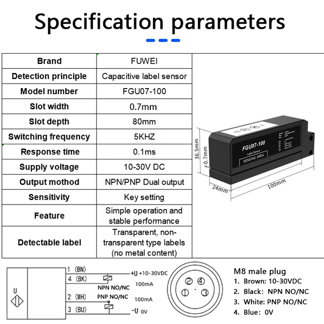 FUWEI FGU07-100 Transparent Label Detection for Labeling Machines Electric Eye Slot Type Label Sensor 4