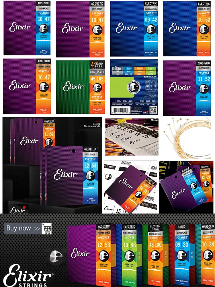 Guitar Strings 12 Packs Elixir Acoustic/ Electric Guitar String Nanoweb Bronze Phosphor For Electric Play Popular Music Rock 11002 16027 16052