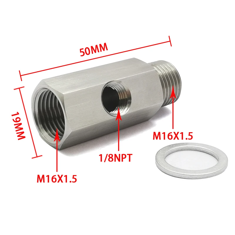 NPT Oil Pressure Sensor Tee 1/8-NPT Adapter Turbo Supply Feed Line Gauge M16X1.5 2