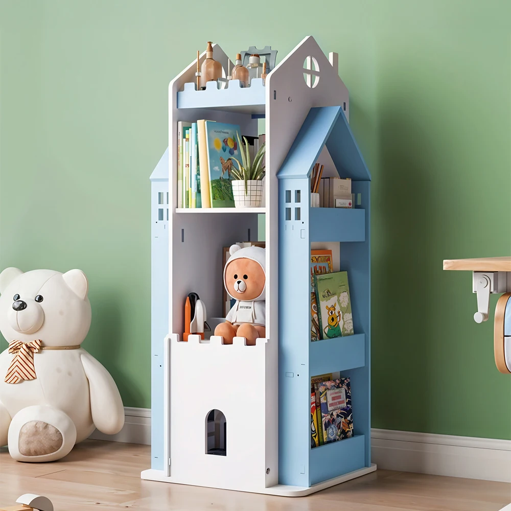 3/4 layer castle children's house rotating bookshelf toy storage rack display bookshelf storage cabinet home decoration