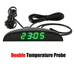 Multicolor 12 - 24V LED Display Car Dashboard Clock with Thermometer & Dual Temperature Sensor (Green Light - 2)