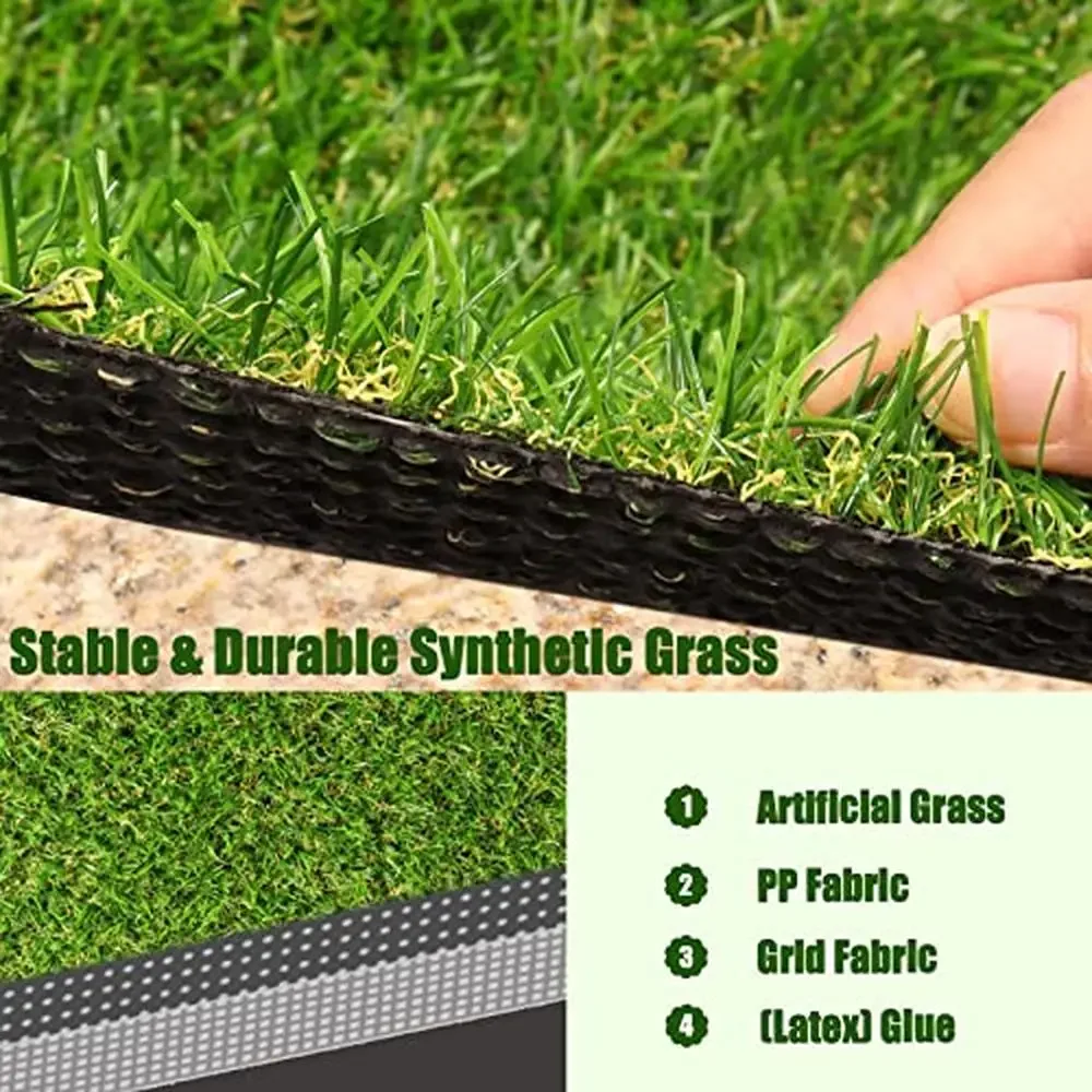 8mm Realistic Artificial Grass Rug 4ft 11in x 8 ft Indoor Outdoor Fake Turf Carpet Non-Slip Patio Play Area Garden Pet-Friendly
